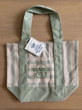 NWT Mint & Cream Striped Canvas Mini Tote Bag Trader Joe’s